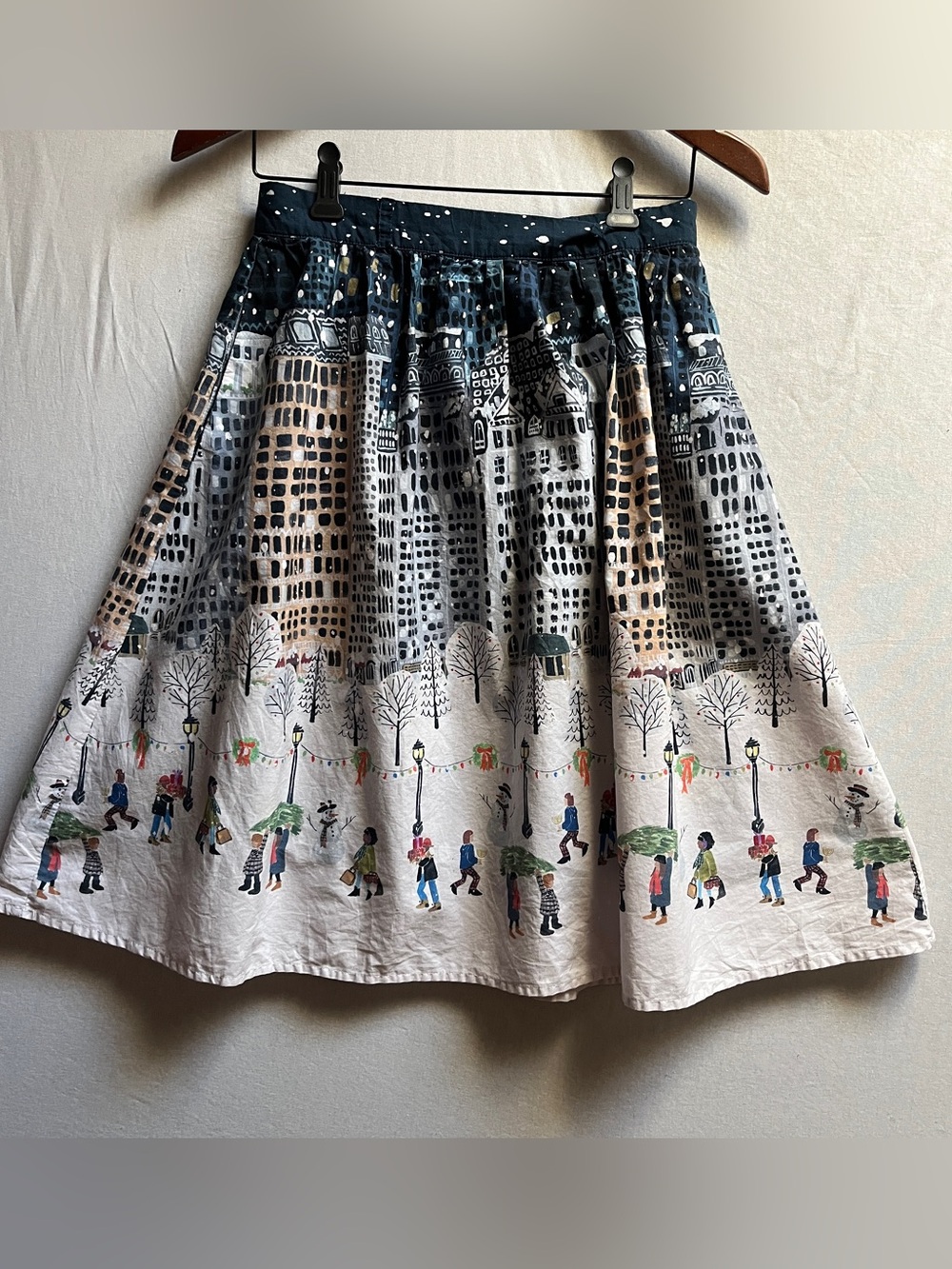 ModCloth Navy Cream and Black Cityscape Circle Skirt Size S